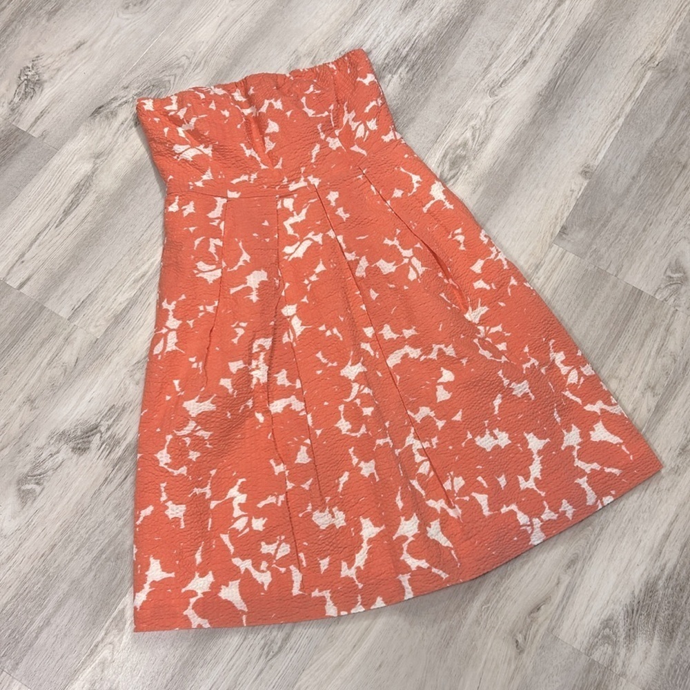 J.Crew Lorelei Cottagecore Papaya Embossed Strapless A-Line Pocketed Dress NWT
